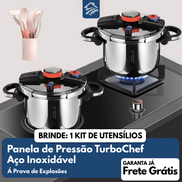 Panela de Pressão TurboChef Aço Inoxidável - Á Prova de Explosões + Brinde: Kit Utensílios