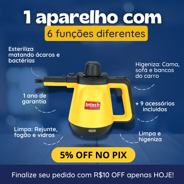 Limpador à Vapor com 9 acessórios + Brinde Esponja Mágica
