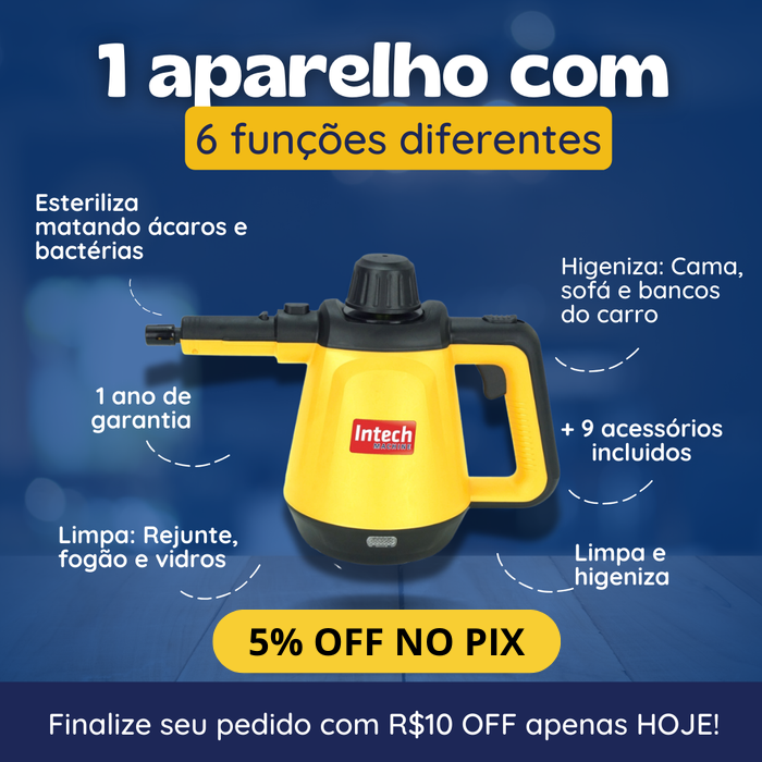 Limpador à Vapor com 9 acessórios + Brinde Esponja Mágica